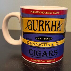 GURKHA Cigar & Tobacco 1887 Advertising Logo Jumbo Ceramic Mug ~ K. Hansotia Co